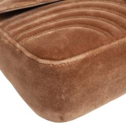 Pre Owned Gucci Tan Matelassé Velvet Medium GG Marmont Shoulder Bag