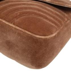 Pre Owned Gucci Tan Matelassé Velvet Medium GG Marmont Shoulder Bag