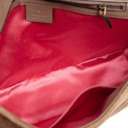 Pre Owned Gucci Tan Matelassé Velvet Medium GG Marmont Shoulder Bag
