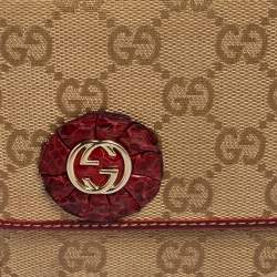 Pre Owned محفظة غوتشي فرنش جي متشابك جلد وكانفاس جي جي أحمر/ بيج