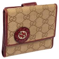 Pre Owned محفظة غوتشي فرنش جي متشابك جلد وكانفاس جي جي أحمر/ بيج