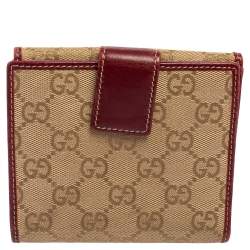 Pre Owned محفظة غوتشي فرنش جي متشابك جلد وكانفاس جي جي أحمر/ بيج
