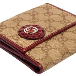Pre Owned محف ظة غوتشي فرنش جي متشابك جلد وكانفاس جي جي أحمر/ بيج