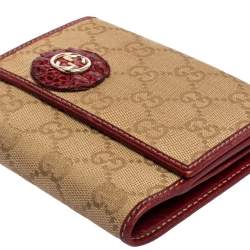 Pre Owned محفظة غوتشي فرنش جي متشابك جلد وكانفاس جي جي أحمر/ بيج