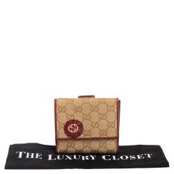 Pre Owned محفظة غوتشي فرنش جي متشابك جلد وكانفاس جي جي أحمر/ بيج