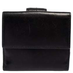 Pre Owned محفظة غوتشي فرنش جي متشابك جلد أسود