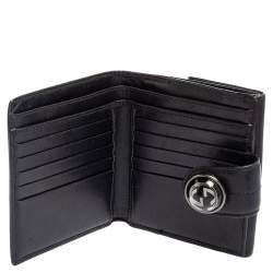 Pre Owned محفظة غوتشي فرنش جي متشابك جلد أسود