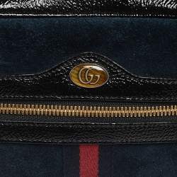Pre Owned Gucci Black Suede and Patent Leather GG Ophidia Belt Bag