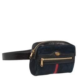 Pre Owned Gucci Black Suede and Patent Leather GG Ophidia Belt Bag