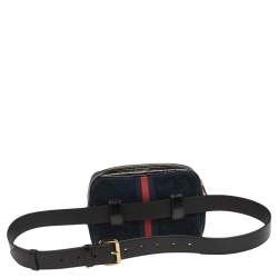 Pre Owned Gucci Black Suede and Patent Leather GG Ophidia Belt Bag