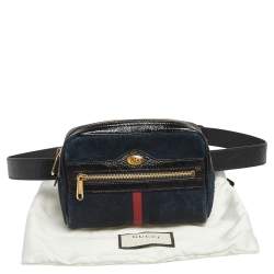 Pre Owned Gucci Black Suede and Patent Leather GG Ophidia Belt Bag