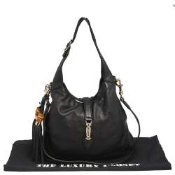 Pre Owned Gucci Black Leather New Jackie Bamboo Hobo