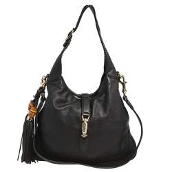Pre Owned Gucci Black Leather New Jackie Bamboo Hobo