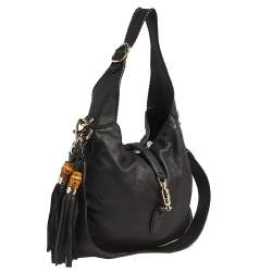 Pre Owned Gucci Black Leather New Jackie Bamboo Hobo