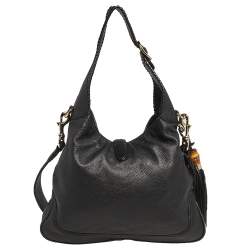 Pre Owned Gucci Black Leather New Jackie Bamboo Hobo
