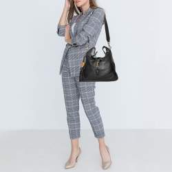 Pre Owned Gucci Black Leather New Jackie Bamboo Hobo