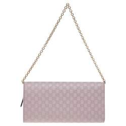Pre Owned Gucci Lilac Microguccissima Leather Wallet on Chain