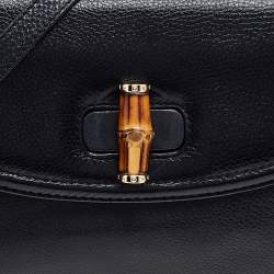 مملوكة مسبقًا حقيبة غوتشي نيو بامبو جلد أسود بشراشيب بيد علوية