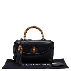 مملوكة مسبقًا حقيبة غوتشي نيو بامبو جلد أسود بشراشيب بيد علوية