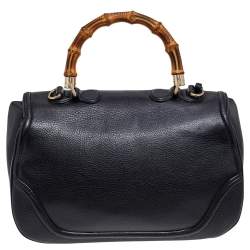 مملوكة مسبقًا حقيبة غوتشي نيو بامبو جلد أسود بشراشيب بيد علوية