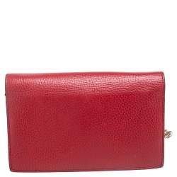 Pre Owned محفظة غوتشي جي متشابكة جلد حمراء بسلسلة 