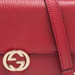 Pre Owned محفظة غوتشي جي متشابكة جلد حمراء بسلسلة 