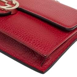 Pre Owned محفظة غوتشي جي متشابكة جلد حمراء بسلسلة 