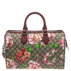 مملوكة مسبقًا Gucci Pink/Beige GG Supreme Canvas Medium Blooms Boston Bag