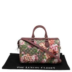 مملوكة مسبقًا Gucci Pink/Beige GG Supreme Canvas Medium Blooms Boston Bag