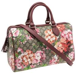 مملوكة مسبقًا Gucci Pink/Beige GG Supreme Canvas Medium Blooms Boston Bag