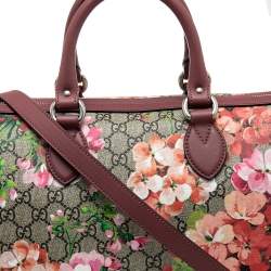 مملوكة م سبقًا Gucci Pink/Beige GG Supreme Canvas Medium Blooms Boston Bag