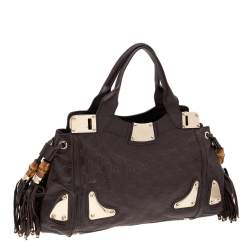 Pre Owned حقيبة ساتشل غوتشي إندي شراشيب بامبو جلد غوتشيسيما بني