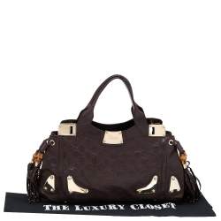 Pre Owned حقيبة ساتشل غوتشي إندي شراشيب بامبو جلد غوتشيسيما بني