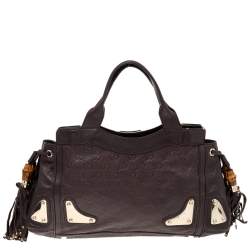 Pre Owned حقيبة ساتشل غوتشي إندي شراشيب بامبو جلد غوتشيسيما بني