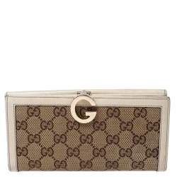 Gucci Monogram Interlocking G Continental Wallet Brown Canvas Studded Flap