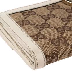 Gucci White/Beige GG Canvas and Leather G Bit Flap Continental Wallet