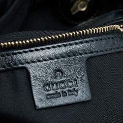 Pre Owned Gucci Black GG Canvas and Leather Studded Pelham Bag