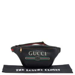 Pre Owned Gucci Black Pebbled Leather Logo Web Belt Bag