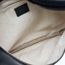 Pre Owned Gucci Black Pebbled Leather Logo Web Belt Bag