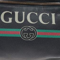 Pre Owned Gucci Black Pebbled Leather Logo Web Belt Bag