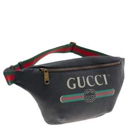 Pre Owned Gucci Black Pebbled Leather Logo Web Belt Bag