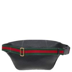 Pre Owned Gucci Black Pebbled Leather Logo Web Belt Bag