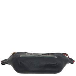 Pre Owned Gucci Black Pebbled Leather Logo Web Belt Bag