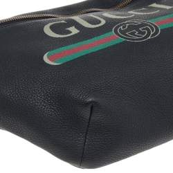 Pre Owned Gucci Black Pebbled Leather Logo Web Belt Bag
