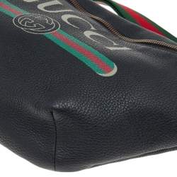 Pre Owned Gucci Black Pebbled Leather Logo Web Belt Bag