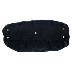 Pre Owned Gucci Black/Navy Blue GG Canvas and Leather D-Ring Tote