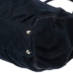 Pre Owned Gucci Black/Navy Blue GG Canvas and Leather D-Ring Tote