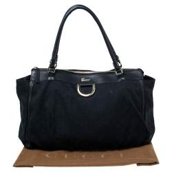 Pre Owned Gucci Black/Navy Blue GG Canvas and Leather D-Ring Tote
