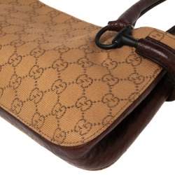 مملوكة مسبقًا حقيبة غوتشي باغيت جلد وكانفاس جي جي بيج/بني  