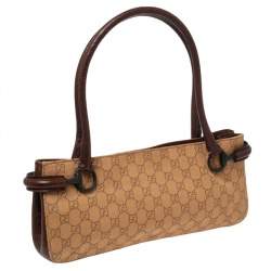 مملوكة مسبقًا حقيبة غوتشي باغيت جلد وكانفاس جي جي بيج/بني  